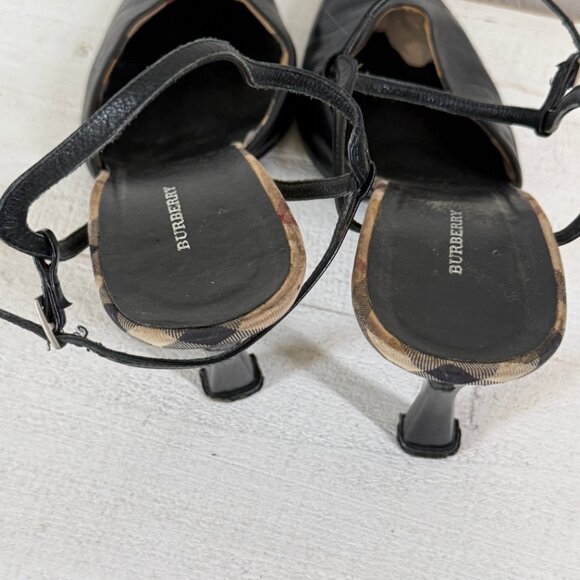 Burberry Slingback Heels Novacheck Black Leather Pointed Toe Size 39.5/US 9.5 - Picture 6 of 12